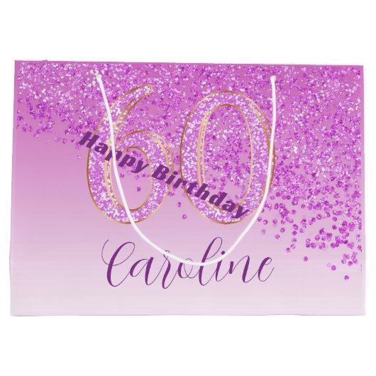  Falling Pink Glitter 60e verjaardag Groot Cadeauzakje (Achterkant)