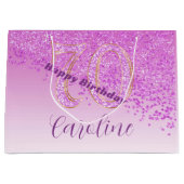  Falling Pink Glitter 70e verjaardag Groot Cadeauzakje (Voorkant)