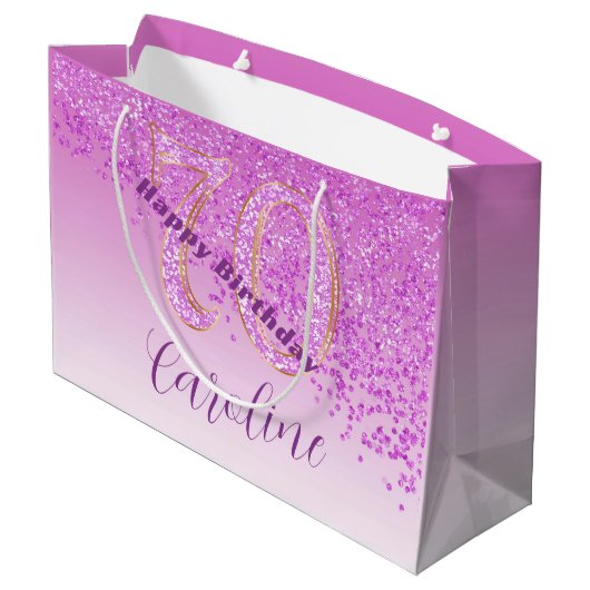  Falling Pink Glitter 70e verjaardag Groot Cadeauzakje (Achterkant Gekanteld)