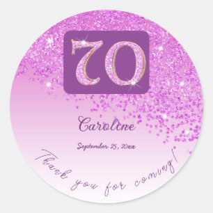 Falling Pink Glitter, 70ste verjaardag Bedankt Ronde Sticker