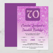 Falling Pink Glitter 70ste verjaardagsfeestje Kaart (Voorkant / Achterkant)