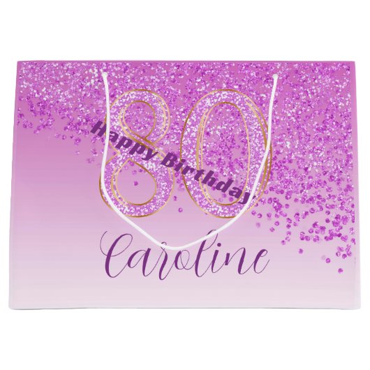  Falling Pink Glitter 80e verjaardag Groot Cadeauzakje (Voorkant)