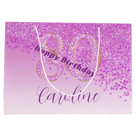  Falling Pink Glitter 80e verjaardag Groot Cadeauzakje (Achterkant)
