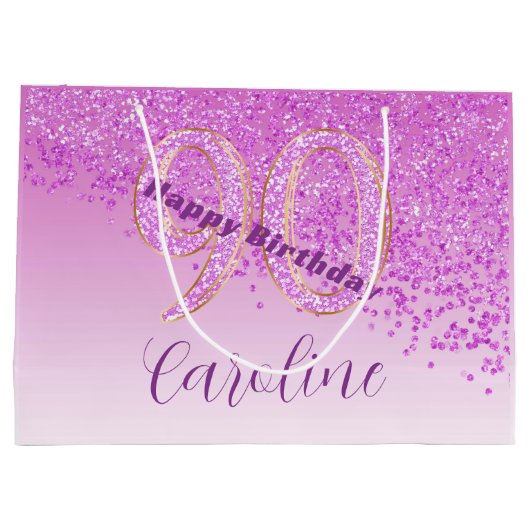  Falling Pink Glitter 90e verjaardag Groot Cadeauzakje (Achterkant)