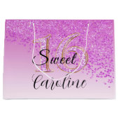 Falling Pink Glitter Sweet 16 Birthday Groot Cadeauzakje (Voorkant)