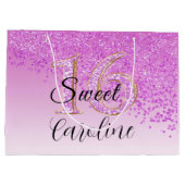 Falling Pink Glitter Sweet 16 Birthday Groot Cadeauzakje (Achterkant)