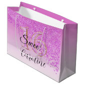 Falling Pink Glitter Sweet 16 Birthday Groot Cadeauzakje (Voorkant Gekanteld)