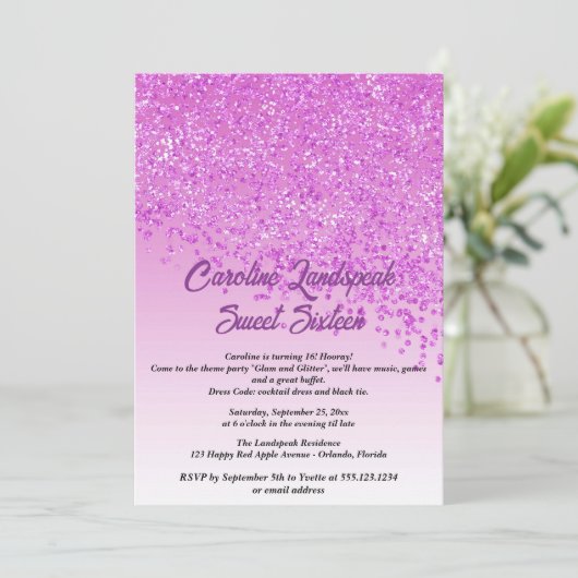 Falling Pink Glitter Sweet Sixteen Kaart (Staand voorkant)