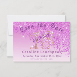 Falling Pink Glitter voor 18e verjaardag Save The Date