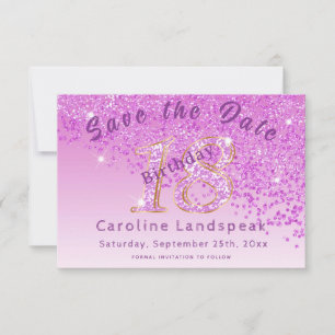 Falling Pink Glitter voor 18e verjaardag Save The Date