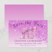 Falling Pink Glitter voor 18e verjaardag Save The Date (Voorkant / Achterkant)