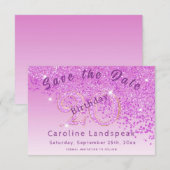 Falling Pink Glitter voor 20e verjaardag Save The Date (Voorkant / Achterkant)