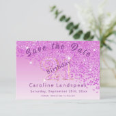 Falling Pink Glitter voor 21e verjaardag Save The Date (Staand voorkant)