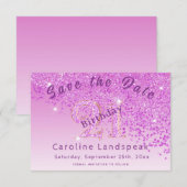 Falling Pink Glitter voor 21e verjaardag Save The Date (Voorkant / Achterkant)
