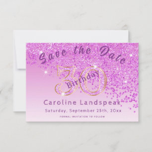 Falling Pink Glitter voor 30e verjaardag Save The Date