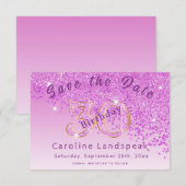 Falling Pink Glitter voor 30e verjaardag Save The Date (Voorkant / Achterkant)