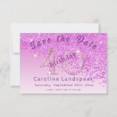Falling Pink Glitter voor 40e verjaardag Save The Date (Voorkant)