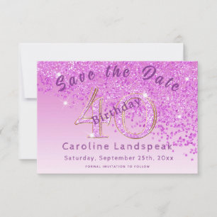 Falling Pink Glitter voor 40e verjaardag Save The Date