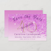 Falling Pink Glitter voor 40e verjaardag Save The Date (Voorkant / Achterkant)