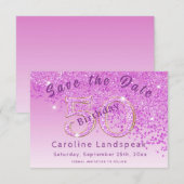 Falling Pink Glitter voor 50e verjaardag Save The Date (Voorkant / Achterkant)