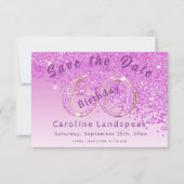 Falling Pink Glitter voor 60e verjaardag Save The Date (Voorkant)