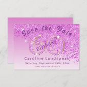 Falling Pink Glitter voor 60e verjaardag Save The Date (Voorkant / Achterkant)