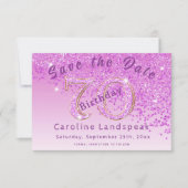 Falling Pink Glitter voor 70e verjaardag Save The Date (Voorkant)