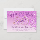 Falling Pink Glitter voor 80e verjaardag Save The Date (Voorkant)