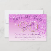 Falling Pink Glitter voor 90e verjaardag Save The Date (Voorkant)