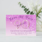 Falling Pink Glitter voor 90e verjaardag Save The Date (Staand voorkant)