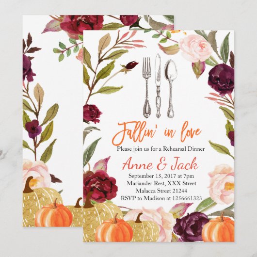 Falling Pumpkin Rehearsal Dinner Invite Kaart (Voorkant / Achterkant)