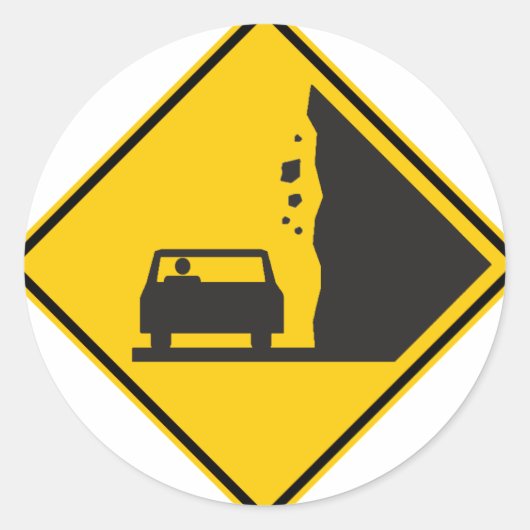 Falling Rock Zone Highway Sign Ronde Sticker (Voorkant)
