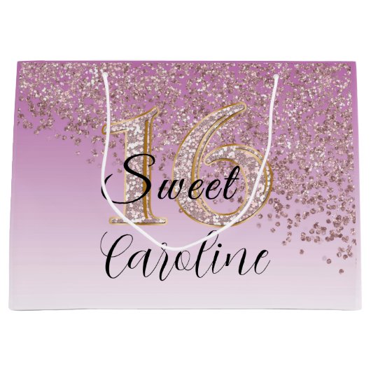 Falling Roos Gold Glitter Sweet 16 Birthday Groot Cadeauzakje (Voorkant)
