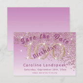 Falling Roos Gold Glitter voor 100e verjaardag Save The Date (Voorkant / Achterkant)