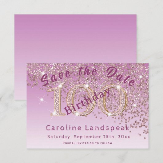 Falling Roos Gold Glitter voor 100e verjaardag Save The Date (Voorkant / Achterkant)