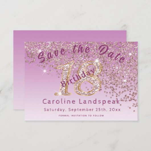 Falling Roos Gold Glitter voor 18e verjaardag Save The Date (Voorkant / Achterkant)