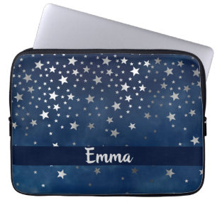 Falling Silver Stars Celestial Personalized Laptop Sleeve