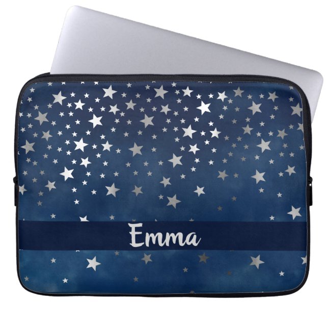 Falling Silver Stars Celestial Personalized Laptop Sleeve (Voorkant)