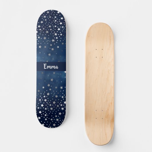 Falling Silver Stars Celestial Personalized Persoonlijk Skateboard (Voorkant)