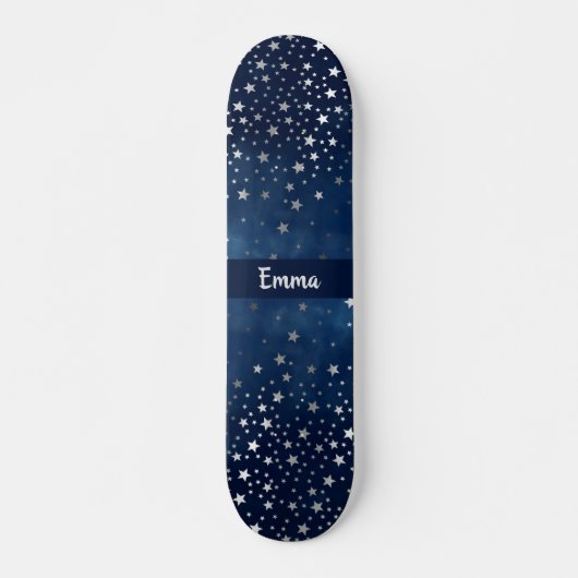 Falling Silver Stars Celestial Personalized Persoonlijk Skateboard (Voorkant)