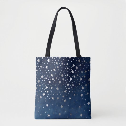 Falling Silver Stars Celestial Tote Bag (Voorkant)