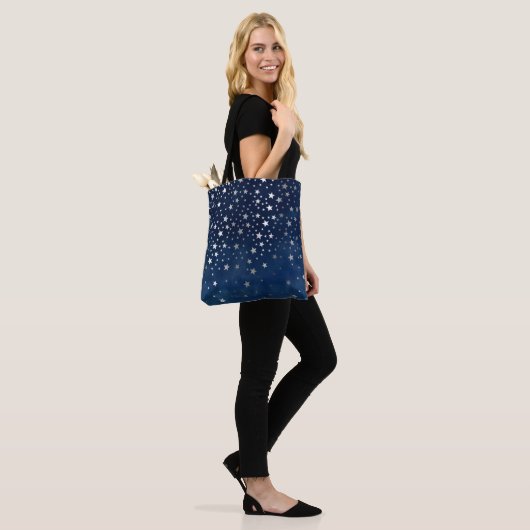Falling Silver Stars Celestial Tote Bag (Op model)