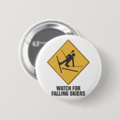 Falling Skiers Ronde Button 5,7 Cm (Voorkant /achterkant)