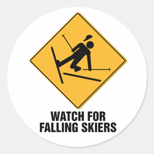 Falling Skiers Ronde Sticker (Voorkant)