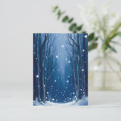 Falling Snow Blue Winter Forest Watercolor Painted Briefkaart (Staand voorkant)