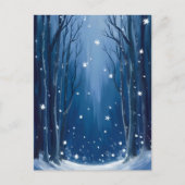 Falling Snow Blue Winter Forest Watercolor Painted Briefkaart (Voorkant)