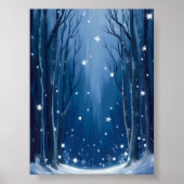 Falling Snow Blue Winter Forest Watercolor Painted Poster (Voorkant)