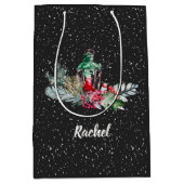 Falling Snow Waterverf Foliage Merry Christmas Medium Cadeauzakje (Voorkant)