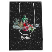 Falling Snow Waterverf Foliage Merry Christmas Medium Cadeauzakje (Achterkant)