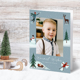 Falling Snow Whimsical 2 Foto Feestdagen Kaart